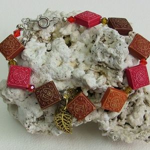 Asian Beads And Gold Leaf Bracelet